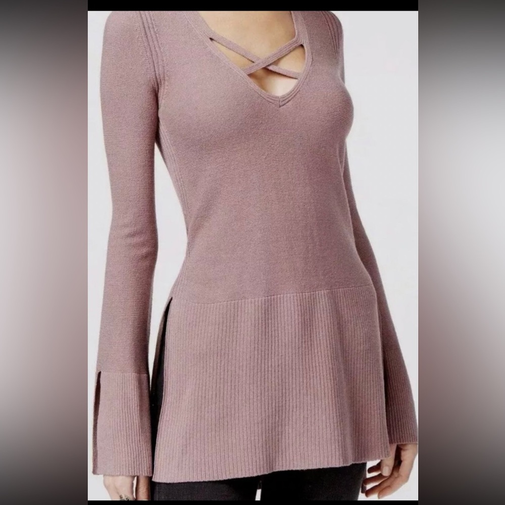Women’s Free People Mauve Pink Criss Cross Fromt Long Sleeve Tunic Sweater XS